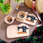 ست قهوهخوری دستساز طرح چرخخیاطی